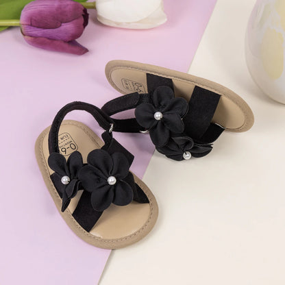 2025 New Baby Girls Shoes Flowers With Pearls Summer Cool Princess Sandals Lightweight Comfortable Soft Anti-slip Flat Sole