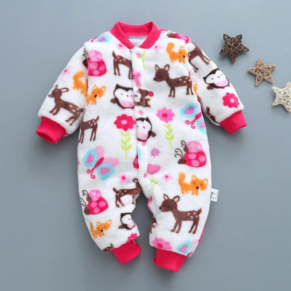 Baby Boy Autumn Winter Warm Pajamas 0-18 Months Infant Girl Flannel Comfortable Jumpsuit Kid Soft Skin-friendly Outwear Romper