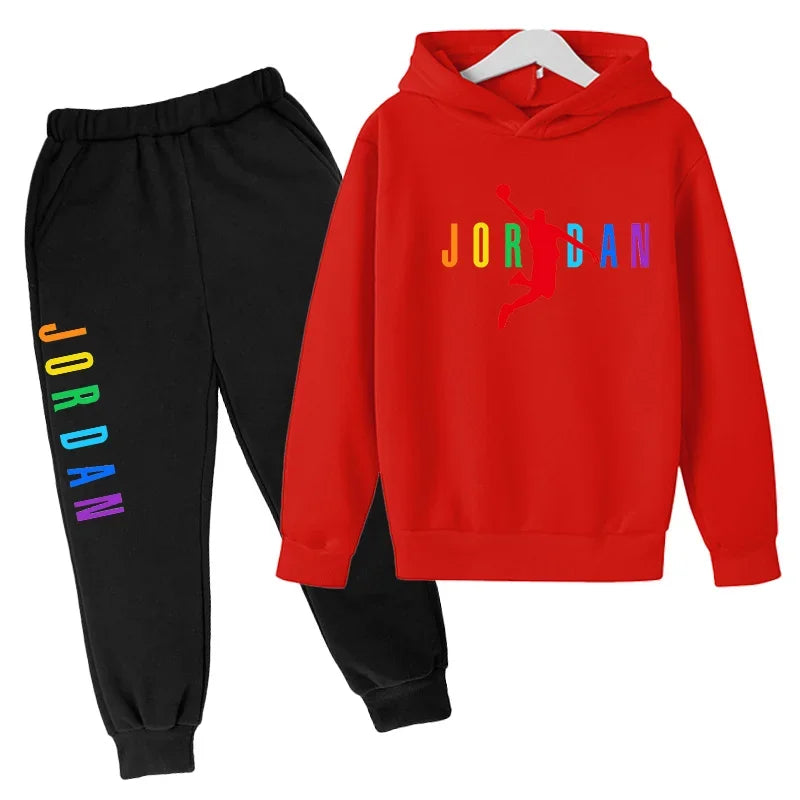 Children Sports Coat 3-13 Years Hoodie Basketball Letter Print Boys Sweatshirt Girls Toddler Top + Trousers 2P Stylish Casual Se