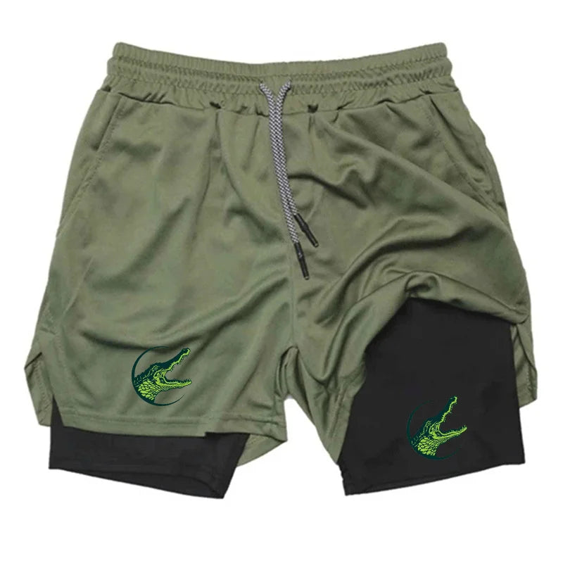 Men Casual Beach Pants Running Shorts 2 in 1 Double-deck Sport Shorts Sportswear Gym Fitness Short Pants Summer Men Clothing