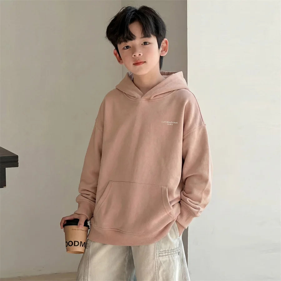 New Fashion Children Cotton Hoodies for Teen Boy Age 5 Yrs To 14 Yrs Pink Color Hooded Sweatshirt Kids Stylish Spring Clothes