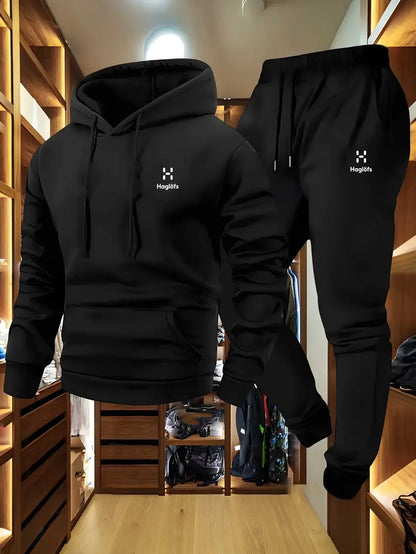 Men's Casual Two-Piece Suit Long Sleeve Hoodie Sweatshirt and Long Pants with Pockets Autumn Winter Regular Fit Outdoor Wear