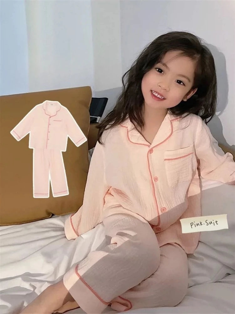 Kids Girls' Lightweight Style Pajamas Solid Color Long Sleeve Pant Set Air Conditioning Wear Indoor Outdoor Toddler Sleepwear