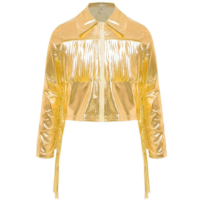 Kids Girls Long Sleeve Casual Sports Bomber Jackets Jazz Hip-hop Street Dance Costume Boys Shiny Metallic Baseball Outwear Coats