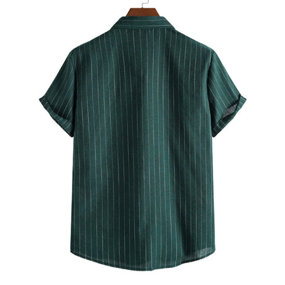 Summer Men Casual Formal Shirt Tops Short Sleeve Striped Shirts Man Fashion Business t Shirt Social Beach Tee Shirt Man Clothing