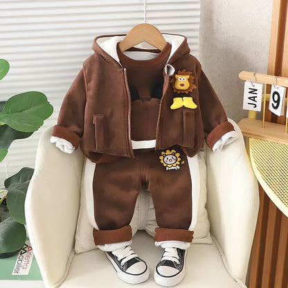 Winter Baby Boys Clothes Autumn Boys Clothing Sets Cute Cartoon Coat + Vest + Pants Girls Suits 1 2 3 4 Years New Kids Clothes