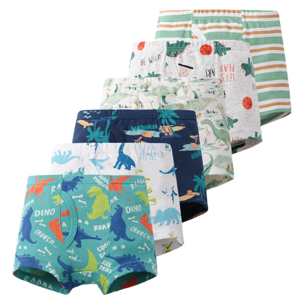 6 Pcs Baby Toddler Boys' Underwear,  100% Cotton Little Boys Briefs Soft Dinosaur Truck Boxer Briefs