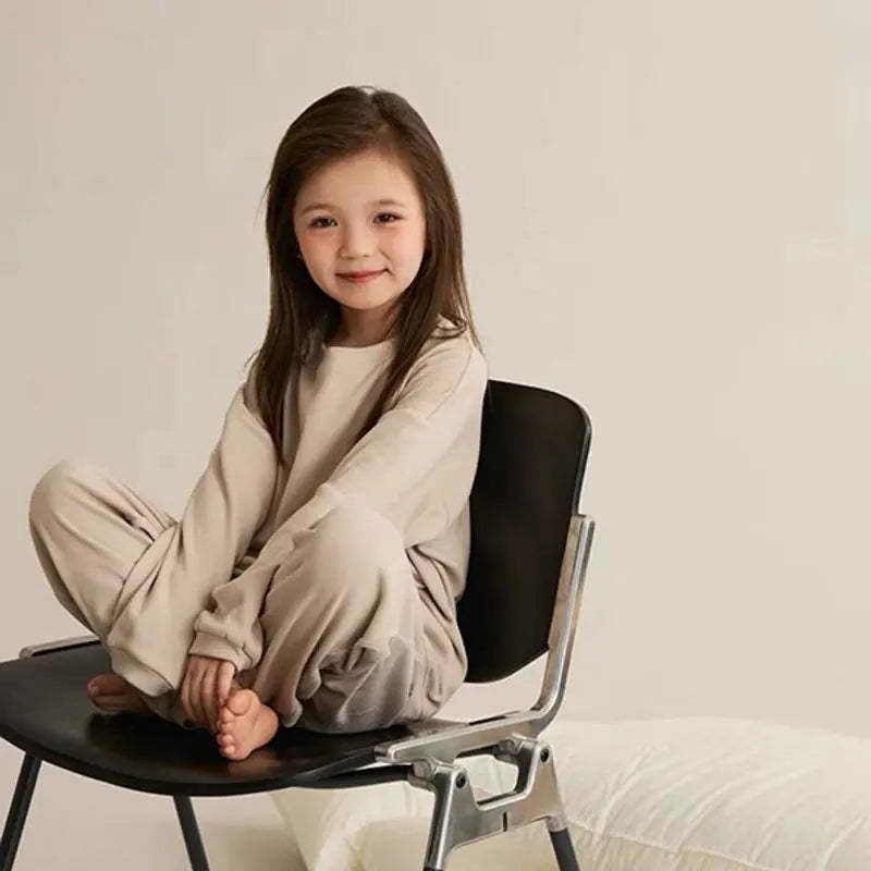 Girls Pajamas Sets Winter Autumn Sleepwear for Kids Solid Color Children's Loungewear Set Teenager Underwear Baby Pijama 3-14T