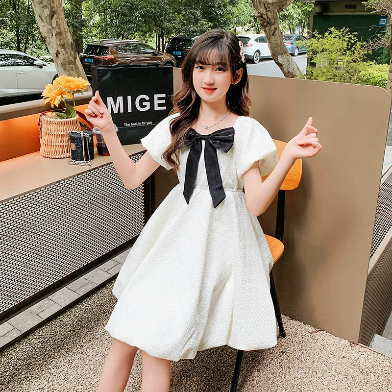 Girls White Dress Teenager Evening Dress Flowers Children Bridesmaid Holiday Communion Dress 2025 Summer New