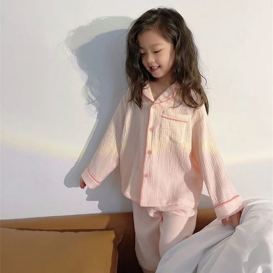 Kids Girls' Lightweight Style Pajamas Solid Color Long Sleeve Pant Set Air Conditioning Wear Indoor Outdoor Toddler Sleepwear