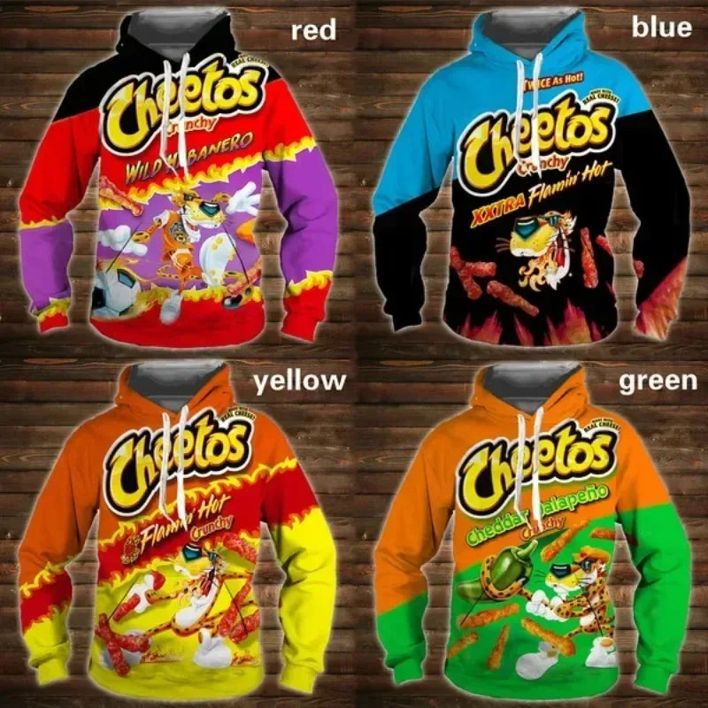 Cartoon 3D Hoodie Cheetos Food Hooded Sweatshir Men's And Women's Long Sleeve Pullover Oversized Haikyuu Graphic Hoodies