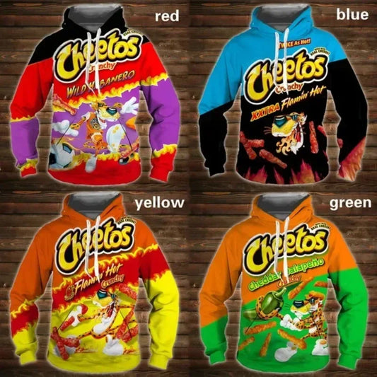 Cartoon 3D Hoodie Cheetos Food Hooded Sweatshir Men's And Women's Long Sleeve Pullover Oversized Haikyuu Graphic Hoodies