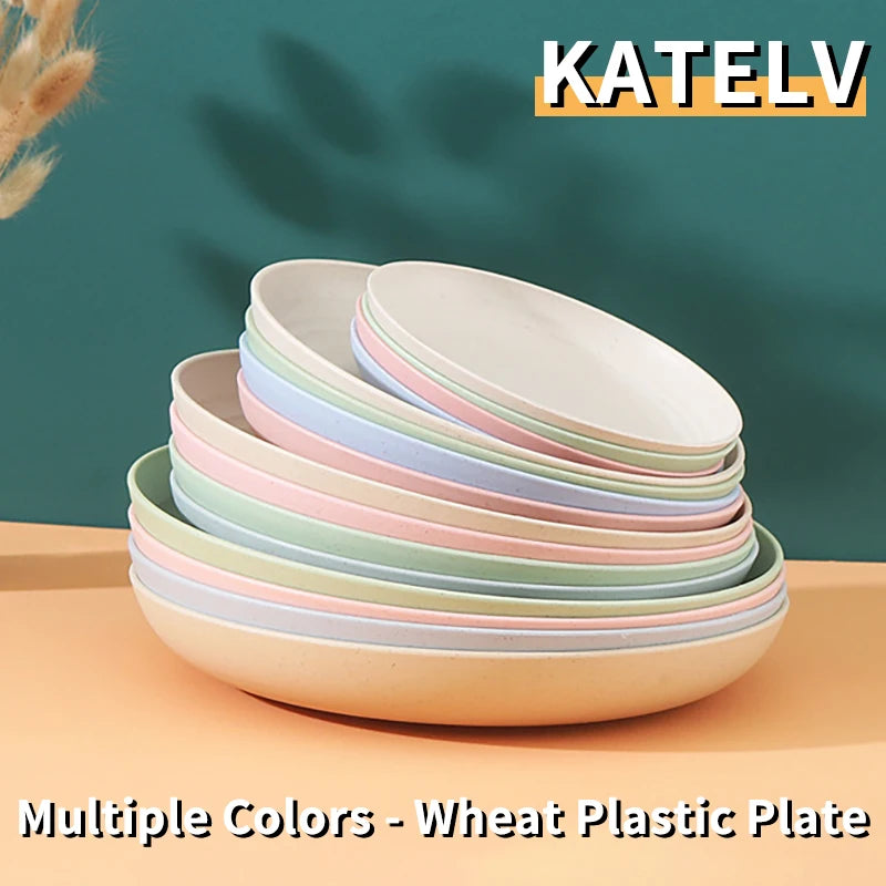 4Pcs Dinner Plate Set Wheat Straw Eco Friendly BPA Free Biodegradable Picnic Fruit Snack Plate Bone Dishes Kitchen Accessories