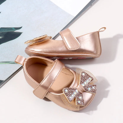 Baby Girls Shoes PU Toddler Princess Dress Shoes For Girls With Bowknot Flat Non-Slip Rubber Soles Spring Summse Infant Shoes