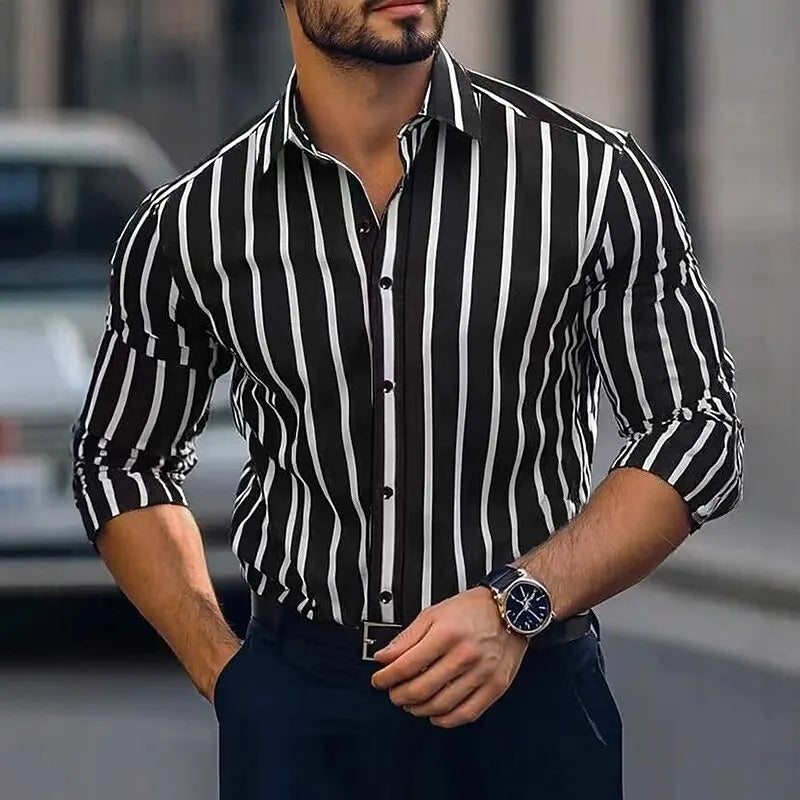 Men's Shirt Dress Shirt Striped Shirt Casual Shirt Button Up Shirt Vertical Stripes Wedding Outdoor Long Sleeve Spring Clothing