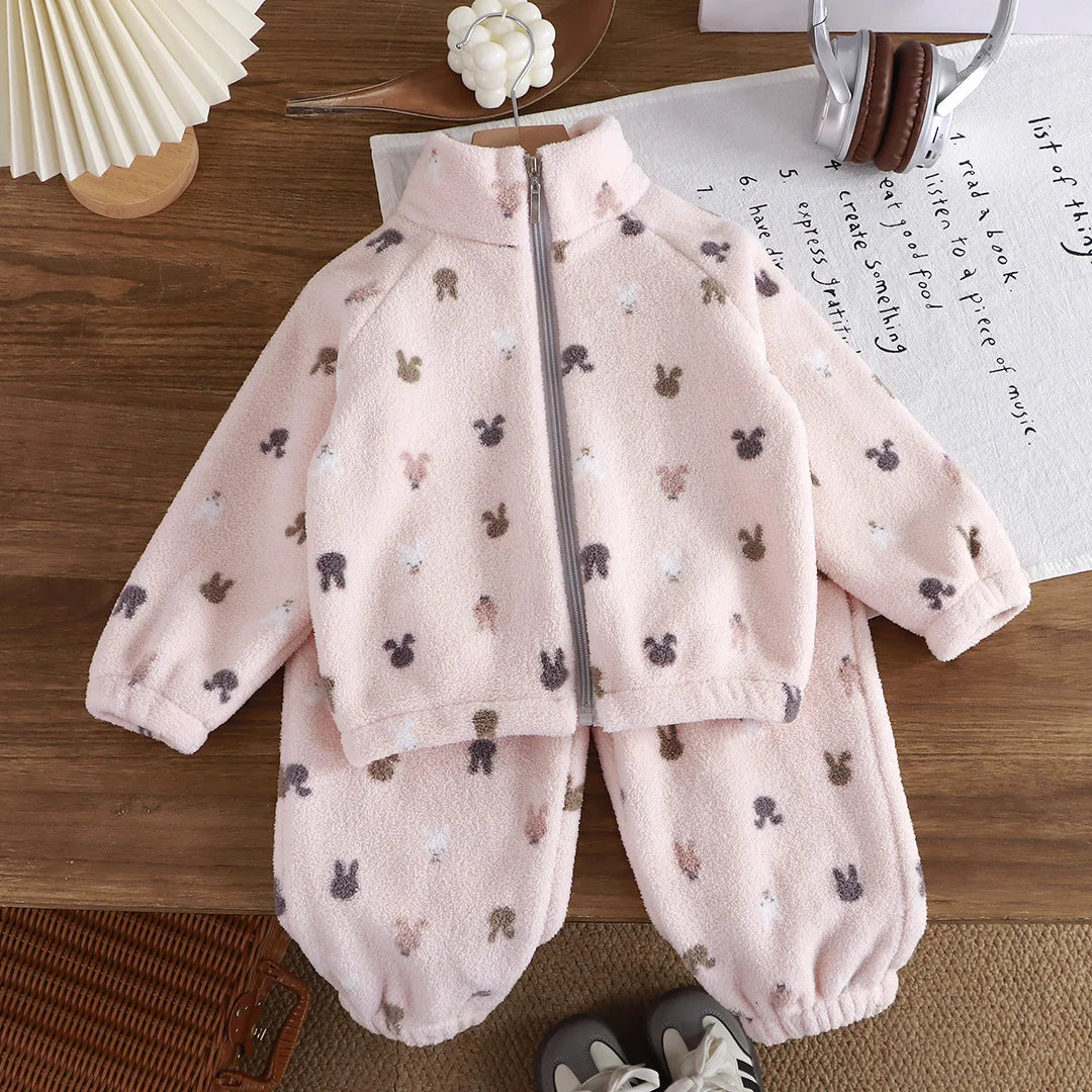 Baby Girl clothes new plush thickened two-piece set of fleece cartoon casual home clothes children's tops and bottom sets