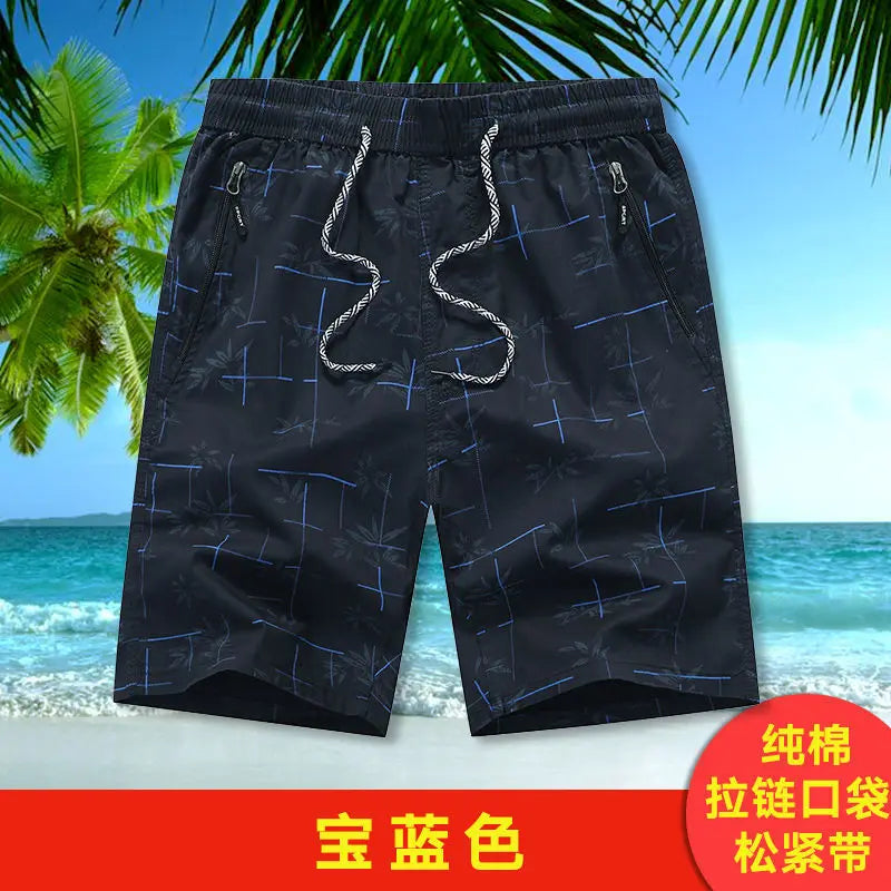 Summer Men Home Casual Wear Loose Cotton Thin Beach Five-point Pants