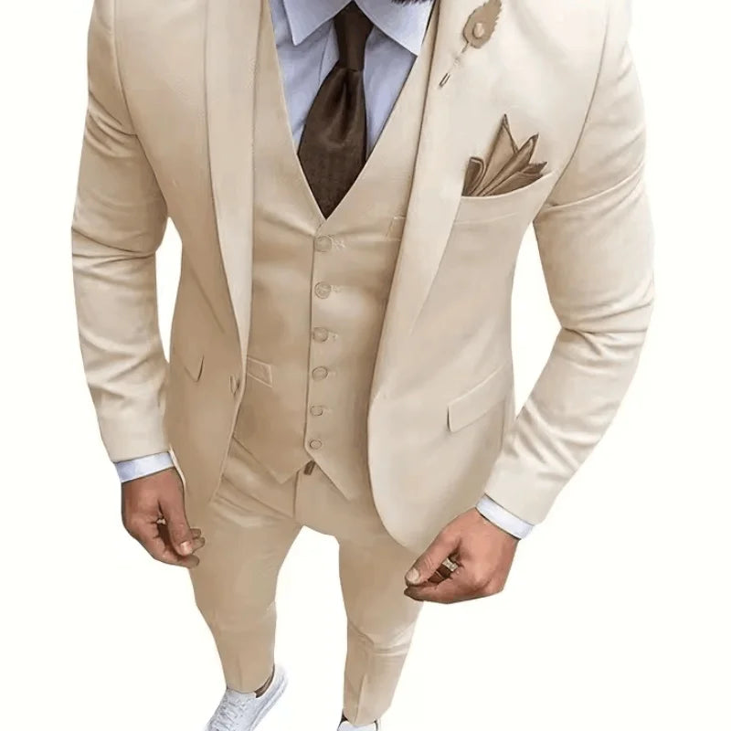 New Men's Suits 3 Pieces Groom Bestman Slim Fit Wedding Prom Party Tuxedo Elegant Formal Events Dress Suit
