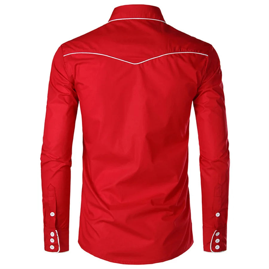 White Embroidery Shirts for Men Casual Shirt Western Style Cowboy Long Sleeve Party Dress Tops Classic Men's Clothing