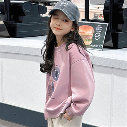 Fashion Cartoon Print Children's Sweatshirt For Teenage Girls Spring and Autumn Round Neck Sweatershirt Outfit Kids 5-14 Years