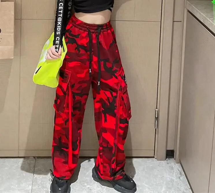 Girls Camouflage Pants Kids Fashion Casual High waisted wide leg pants 2026 Spring Fall ClothesTeen Girl Trousers 8 10 12 14Y