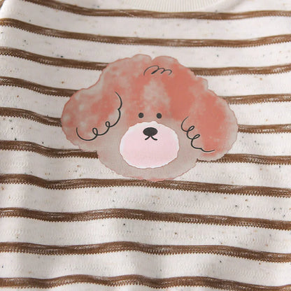 1-5Y Baby Girls Clothes Cute Casual New Style Outfit Kids Boys Clothing Cotton Puppy Print Striped Sweatshirt Tops and Pants Set