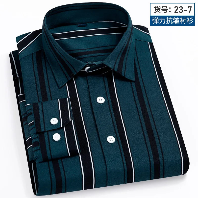 Men's Business Casual Long Sleeve shirt Classic striped social dress shirt Wear free, wrinkle-resistant and easy to care for