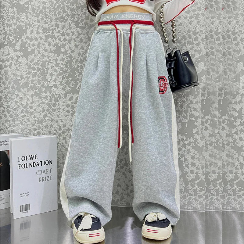 New Teenage Girls Pants Spring Autumn Casual Loose Black Gray Kids Wide Leg Pants School Children Trousers 4 6 8 10 12 14Yrs
