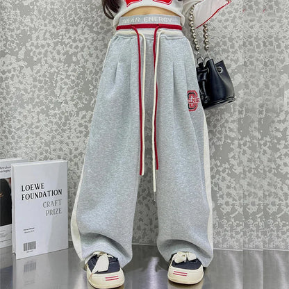 New Teenage Girls Pants Spring Autumn Casual Loose Black Gray Kids Wide Leg Pants School Children Trousers 4 6 8 10 12 14Yrs
