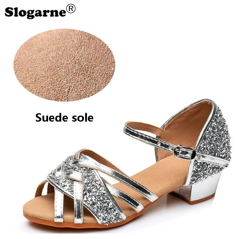 Brand New Children Dance Shoes Girls Ballroom Latin Shoes Ladies Modern Tango Salsa Sandals 3CM Low Heels Stage Dancing Footwear
