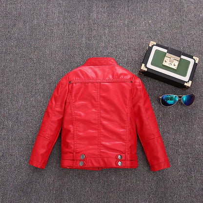 2-14 Years Old Girls Faux Leather Jacket Children PU Coat Long Sleeve Zip Belt Locomotive Jacket Stylish Teen Kids Boys Jackets