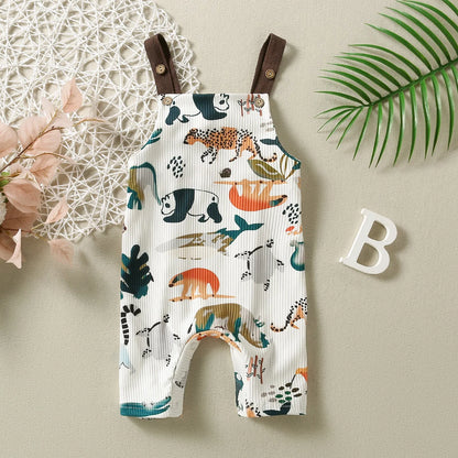Baby Boys Animal Print Overalls Infant Clothing Jumpsuit with Straps Cute Toddler Outfit