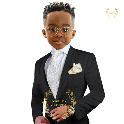 Boys suit' white 2-piece set (floral jacket+pants) age 2~16 kids formal event wedding prom child gift, custom tuxedo