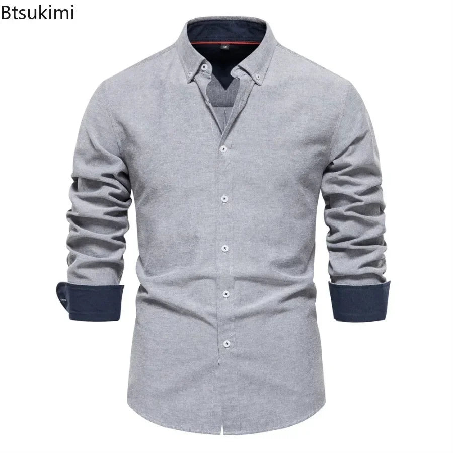 2026 Men's Fashion Social Shirts Solid Color Lapel Long Sleeve Dress Shirts for Men Formal Business Party Shirts Men's Clothing