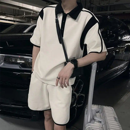 Men's High-end Outfit Suits for Summer Pairing with Handsome Polo Shirt Short-sleeved Shorts Cool Handsome Two-piece Set