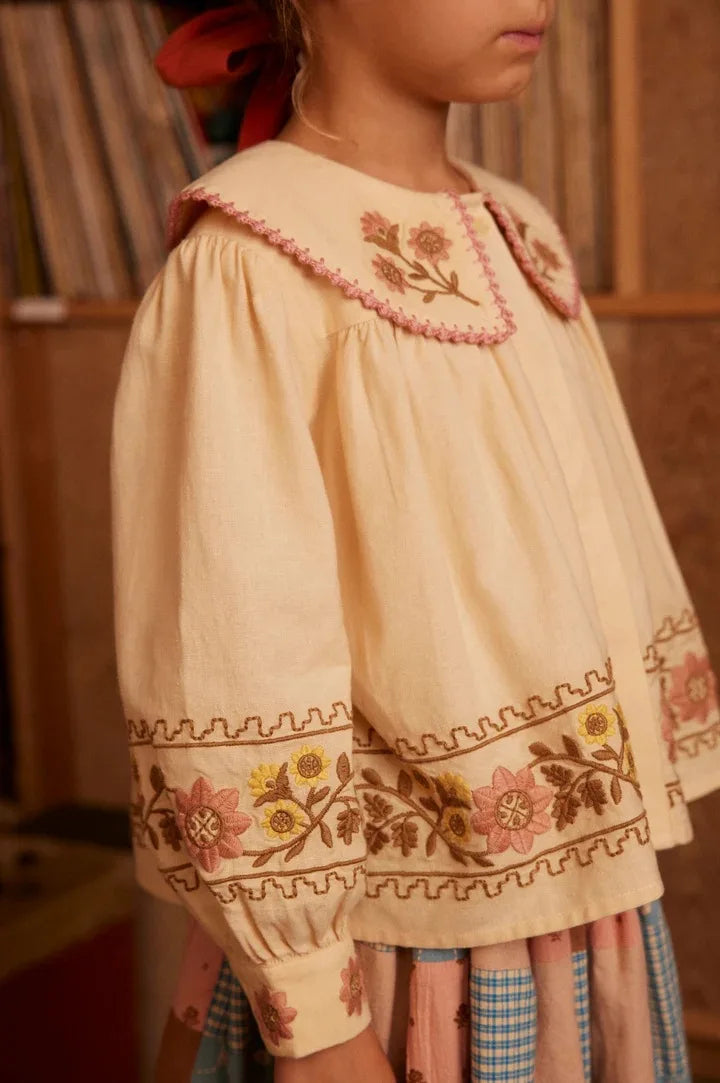 Girls' Dress 2025 Fall/Winter New Arrival Printed Fashion Embroidered Gathered Children's Dress Pure Cotton Cute Girls' Shirt