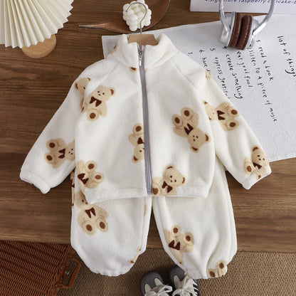 Baby Girl clothes new plush thickened two-piece set of fleece cartoon casual home clothes children's tops and bottom sets