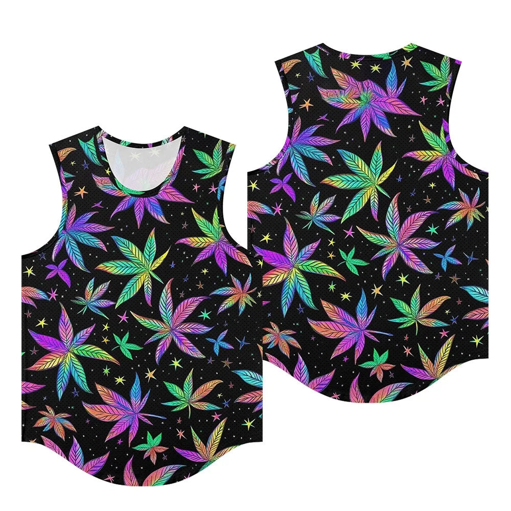 Men Vests Trendy Tropical Monstera Printed Breathable Beach Artistic Essential Tank Top Activewear Sports Oversized Clothing