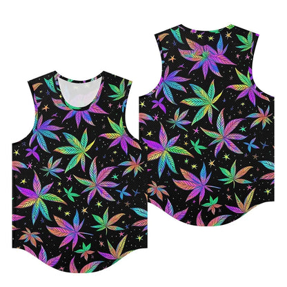Men Vests Trendy Tropical Monstera Printed Breathable Beach Artistic Essential Tank Top Activewear Sports Oversized Clothing