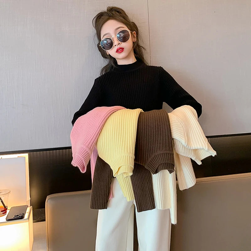 Fashion Spring teen Girls Sweaters Knit Pullover kid Tops Turtlrneck 3-14 Years Children Clothing winter Warm Sweater pull fille