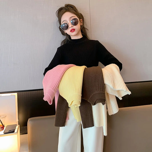 Fashion Spring teen Girls Sweaters Knit Pullover kid Tops Turtlrneck 3-14 Years Children Clothing winter Warm Sweater pull fille