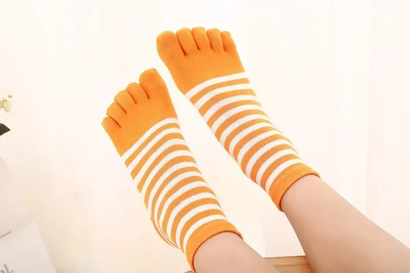 Children Kids Socks Multicolor Striped Cotton Five-finger for 4-12Y Boys Girls Casual Sports Breathable Five-toe Clothes Stuff