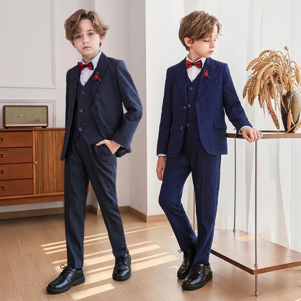 Child Boy Wedding Suit 1-14 Years Teenage Boy Suits Outfits Set Spring Autumn Elegant Boy Formal Performance Costume Suit Set