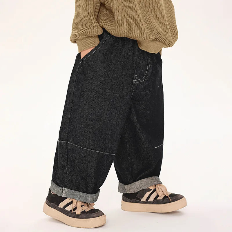 2025 Boys' Jeans Spring and Autumn New Korean Edition Casual Fashion Simple Style Carrot Loose