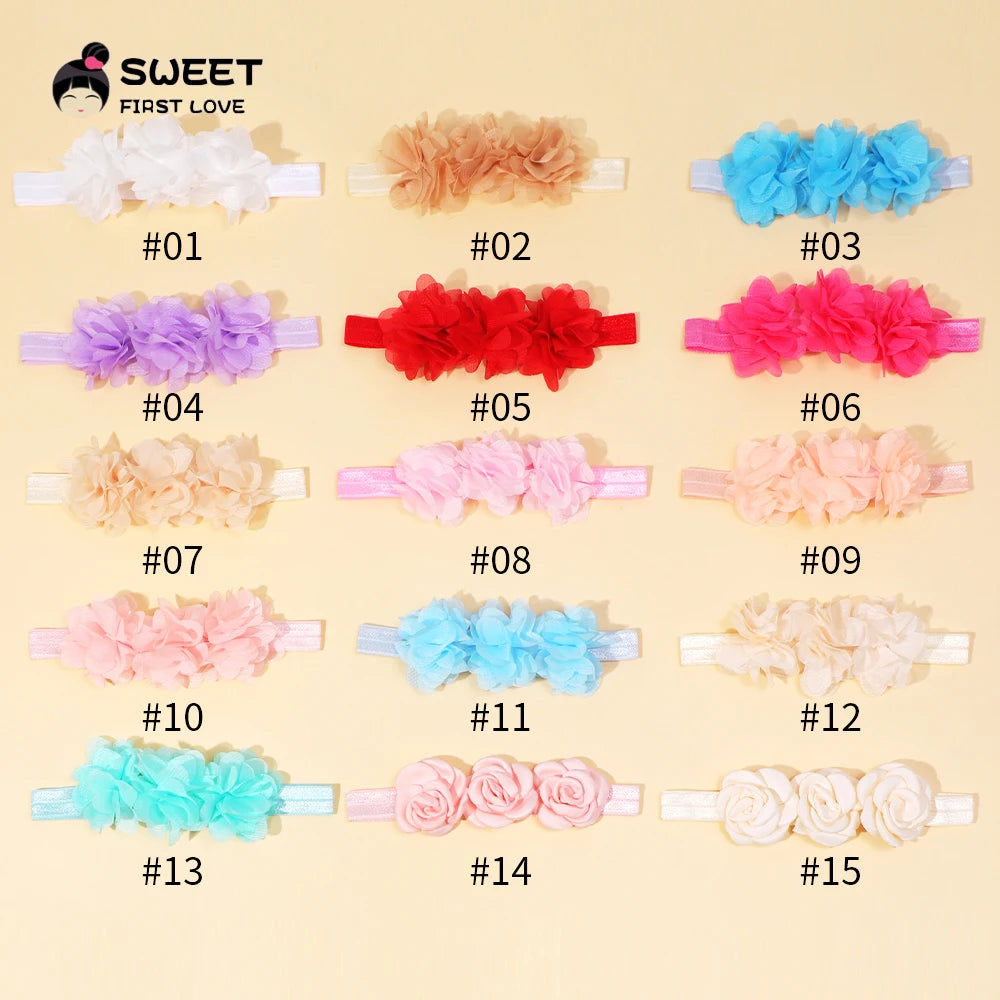 Baby Accessories For Newborn Toddler Kids Baby Girl Boy Headband Solid Chiffon Flower Hairband Princess Elastic Kids Headwear
