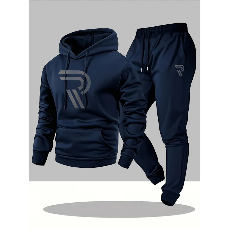 Men'S Casual Fashion Personalized Sports Suit，Includes A Hooded Sweatshirt And Matching Pants