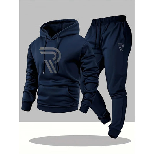 Men'S Casual Fashion Personalized Sports Suit，Includes A Hooded Sweatshirt And Matching Pants