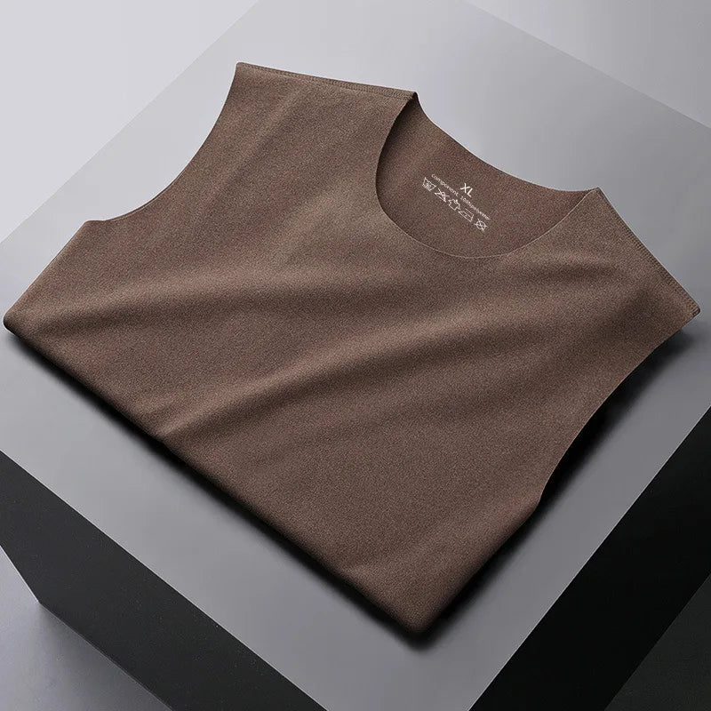 Mens Underwear 37° Heating Fiber Plus Velvet Seamless Vest Men's Winter Slim Warm Bottoming Shirt Men's Speed Thermal Underwear