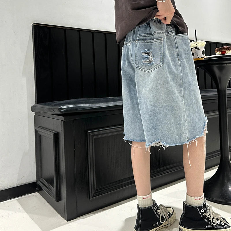 Girls' Denim Shorts for Kids Lightweight Five-Inch Loose-Fit Summer Pants for Big Kids Stylish Children's Shorts