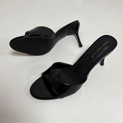 Heeled Footwear Female Slides Women Slippers Summer Spring Fashion Round Toe Ladies Thin Heels Slippers Sandals Pumps Shoes
